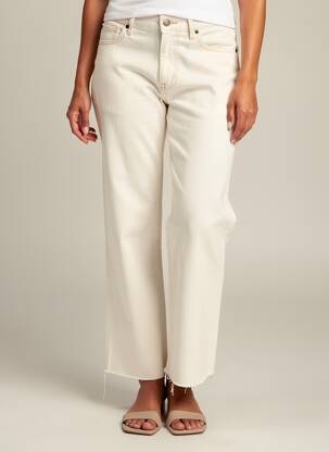 Pantalon droit fermeture zippée sous rabat boutonné taille normale beige BERENICE femme