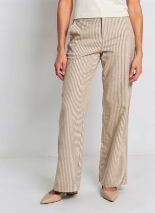 Pantalon droit fermeture zippée sous rabat boutonné taille normale beige HOD femme