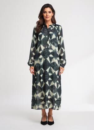 Robe longue imprimé fantaisie manches longues noir HOD femme