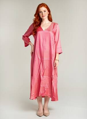 Robe longue coupe fluide manches 3/4 rose MODETROTTER femme