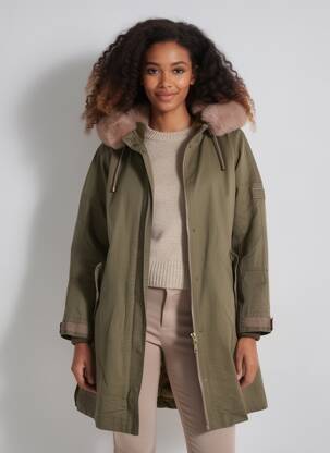 Parka finition intérieure fourrure synthétique a capuche vert FIVE femme