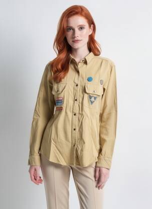 Chemisier coupe cintrée manches longues beige FIVE femme