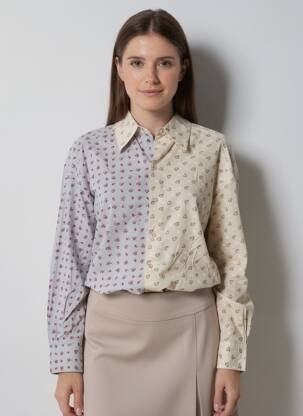 Chemisier imprimé fleurs manches longues beige ROSEANNA femme