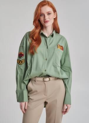 Chemisier coupe droite manches longues vert FIVE femme