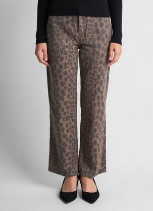 Pantalon droit fermeture zippée sous rabat boutonné taille normale marron FIVE femme