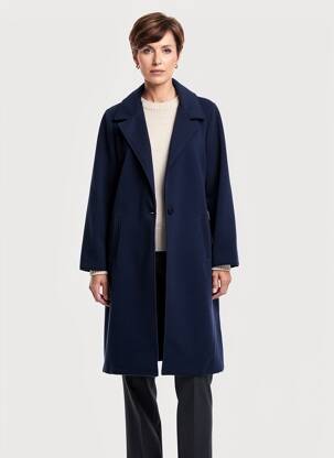 Manteau long coupe droite sans capuche bleu GEVANA femme
