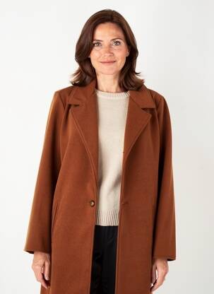 Manteau long coupe droite sans capuche marron GEVANA femme
