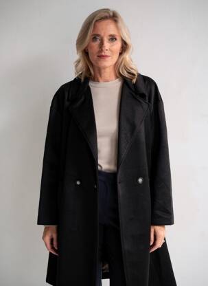 Manteau long coupe droite sans capuche noir GEVANA femme
