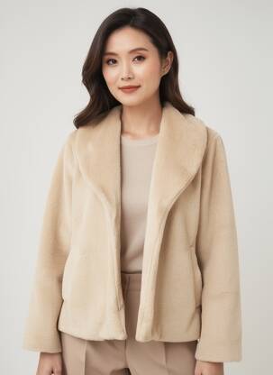 Manteau court coupe droite sans capuche beige GEVANA femme