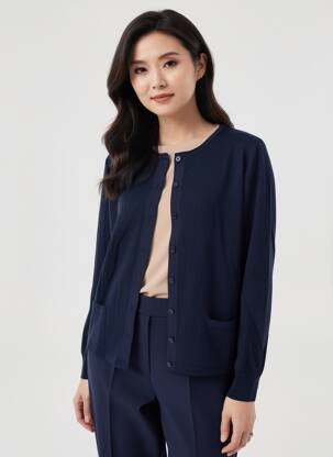 Gilet manches longues col rond bleu GEVANA femme