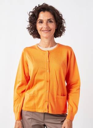 Gilet manches longues col rond orange GEVANA femme