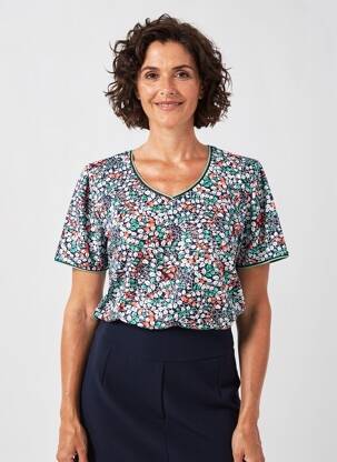 T-shirt col v manches courtes bleu GEVANA femme