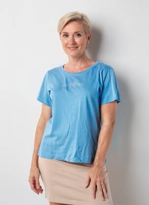 T-shirt sérigraphie avec strass manches courtes bleu GEVANA femme
