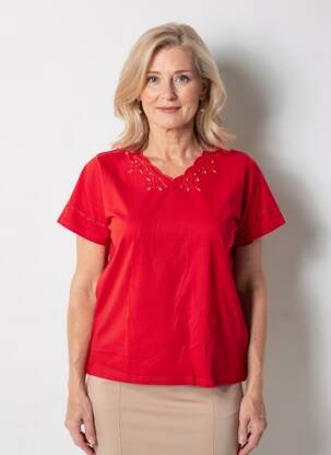 T-shirt col v manches courtes rouge GEVANA femme