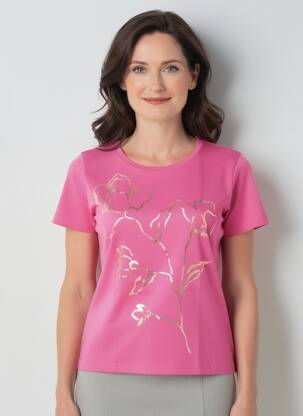 T-shirt sérigraphie manches courtes rose GEVANA femme