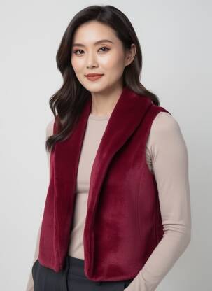 Gilet sans manche col châle rouge GEVANA femme