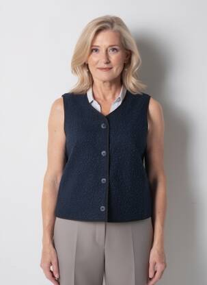 Gilet sans manche coupe droite bleu GEVANA femme