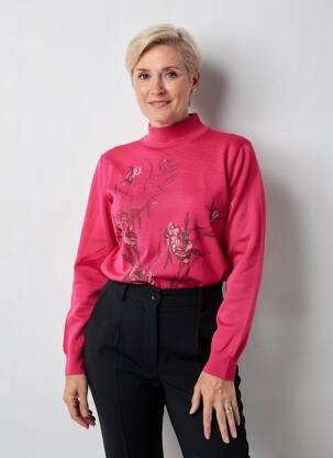 Pull resserrée sur le bas manches longues rose GEVANA femme
