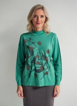Pull coupe cintrée manches longues vert GEVANA femme