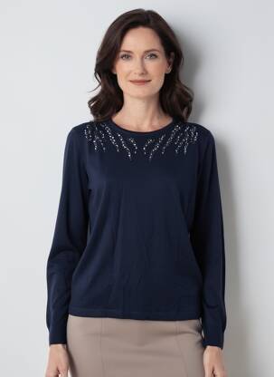 Pull coupe cintrée manches longues bleu GEVANA femme
