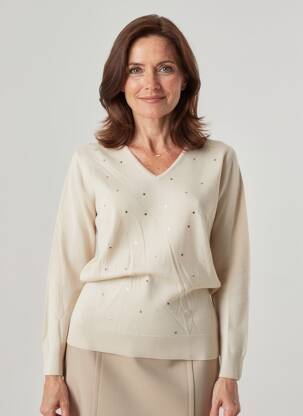 Pull coupe cintrée manches longues beige GEVANA femme