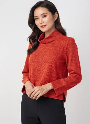 Pull tissage chiné manches longues orange GEVANA femme