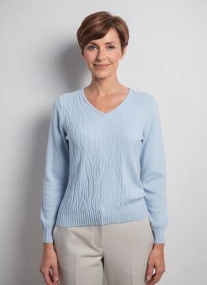 Pull col v manches longues bleu GEVANA femme