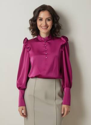 Blouse poignets boutonnés avec fente manches longues rose DIVILUNE femme