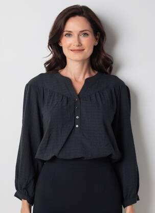 Blouse tissage popeline manches longues noir GEVANA femme