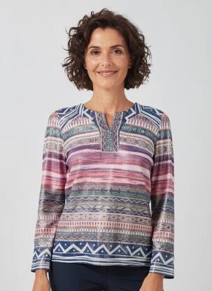 T-shirt imprimé fantaisie manches longues bleu GEVANA femme