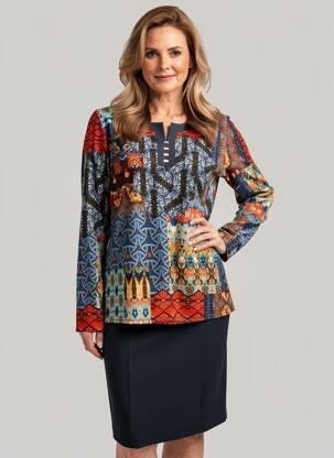 T-shirt imprimé fantaisie manches longues bleu GEVANA femme