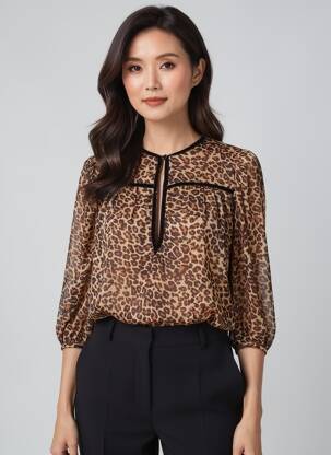 Blouse col rond manches 3/4 marron GEVANA femme