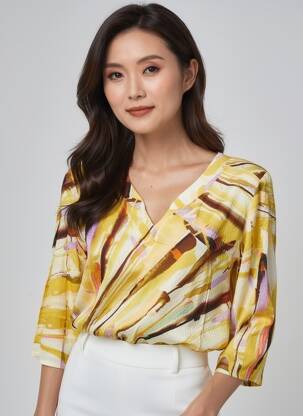 Blouse tissage popeline manches 3/4 jaune GEVANA femme