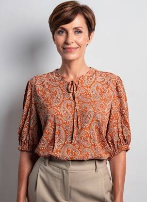 Top imprimé fantaisie manches courtes marron GEVANA femme