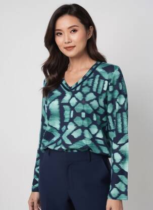 Pull coupe cintrée manches longues vert GEVANA femme
