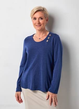 Pull tissage chiné manches longues bleu GEVANA femme