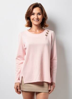 Pull tissage chiné manches longues rose GEVANA femme
