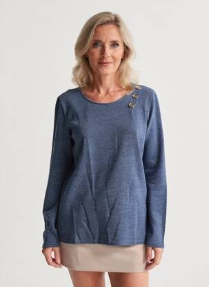 Pull tissage chiné manches longues bleu fonce GEVANA femme