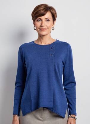 Pull tissage chiné manches longues bleu GEVANA femme