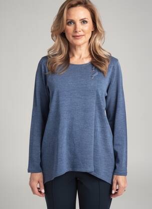 Pull tissage chiné manches longues bleu fonce GEVANA femme