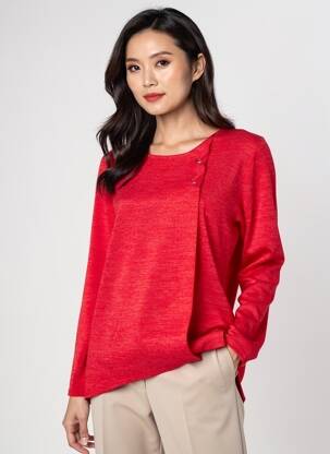 Pull tissage chiné manches longues rouge GEVANA femme