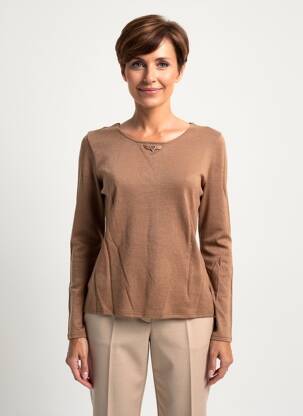 Pull tissage chiné manches longues marron GEVANA femme