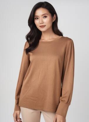 Pull tissage chiné manches longues marron GEVANA femme