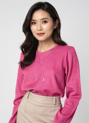 Pull tissage chiné manches longues rose GEVANA femme