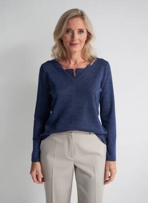 Pull tissage chiné manches longues bleu GEVANA femme