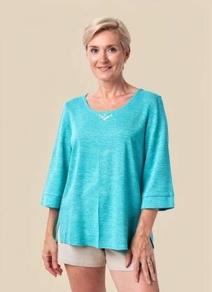 Pull tissage chiné manches 3/4 bleu GEVANA femme