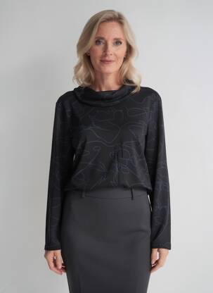 T-shirt imprimé fantaisie manches longues noir GEVANA femme