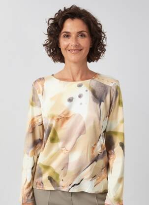 T-shirt imprimé fantaisie manches longues jaune GEVANA femme