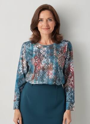 T-shirt imprimé fantaisie manches longues bleu GEVANA femme