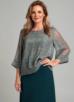 Top imprimé fantaisie manches 3/4 vert GEVANA femme